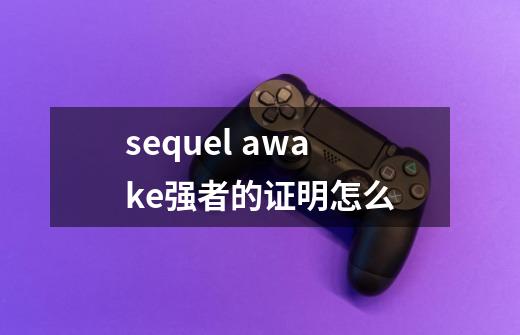 sequel awake强者的证明怎么-第1张-游戏资讯-龙启科技